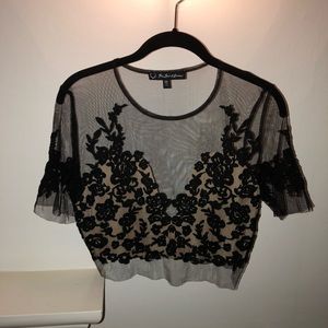 For Love and Lemons black lace crop top
